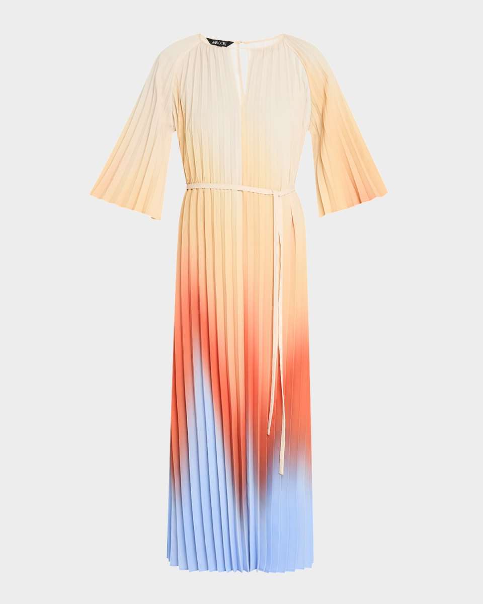 Modern Fit Pleated Ombre Crepe De Chine Maxi Dress